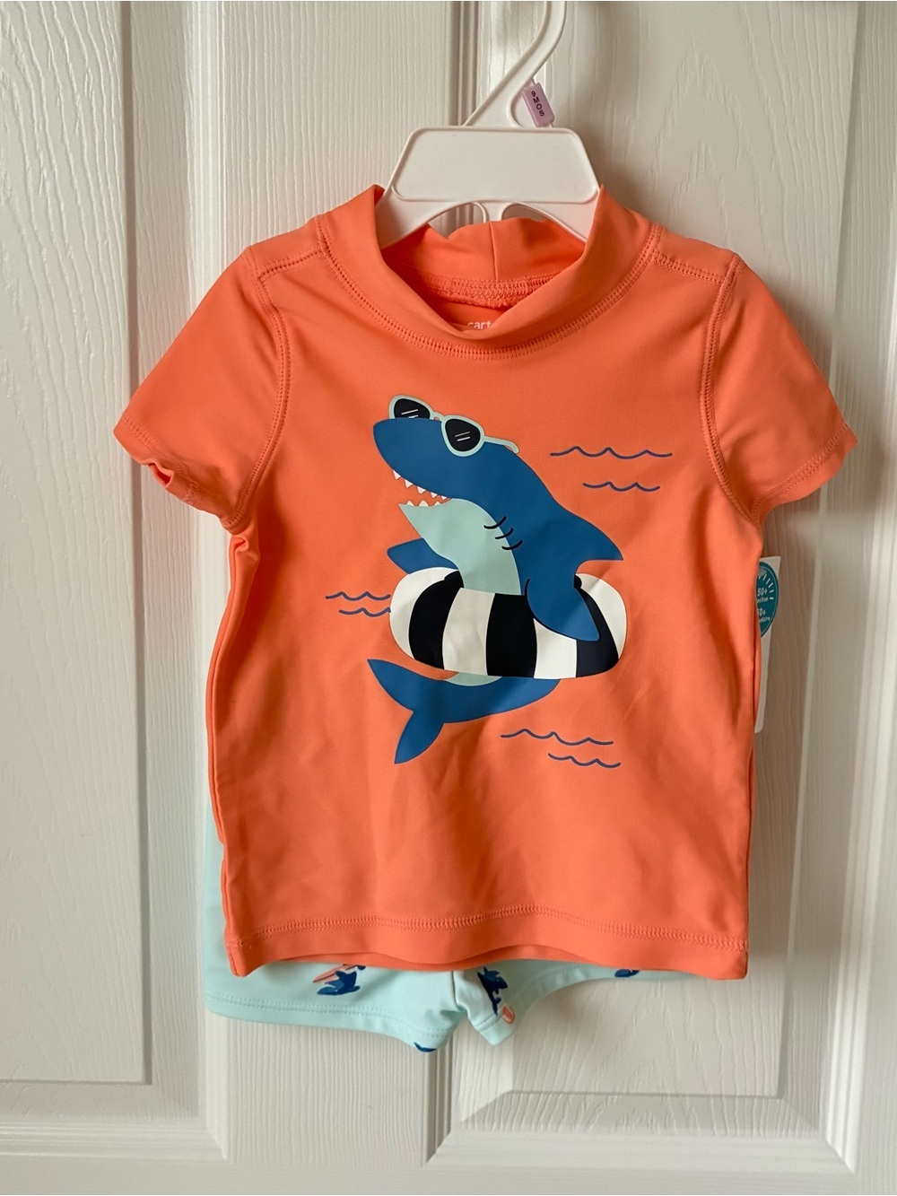 Carter's Coral Short-Sleeve Rashguard with Blue Shark Graphic